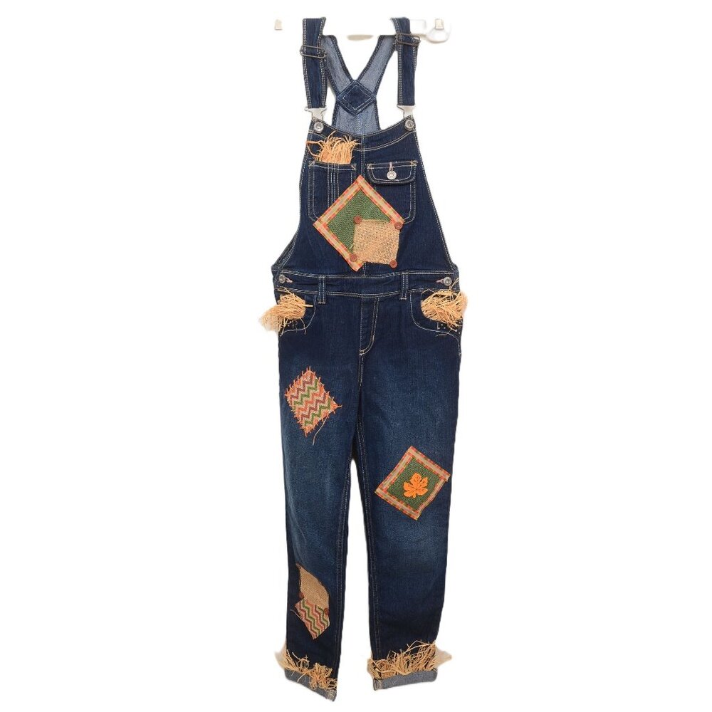 Jordache Overall Patchwork Scarecrow Blue Overalls Girls L/G (10-12) Halloween